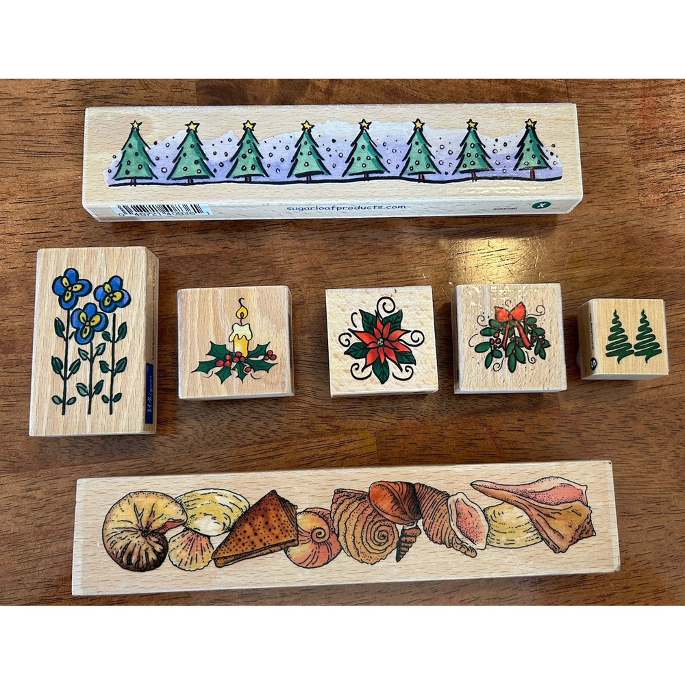 Sugarloaf Whispers Lot 7 Rubber Stamps Borders Christmas Trees Seashells Flowers